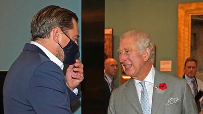 Prince Charles shakes hands with Leonardo DiCaprio at the Kelvingrove Art Gallery and Museum in Glasgow. Photo: PA