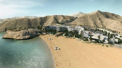 The resort is currently being developed and is expected to open in 2017. When complete the resort will consist of two hotel components, one consisting of 206 rooms and the other of 106 rooms, located in the picturesque cove of Bandar Jissah, near Qantab, nestled between the Hajjar Mountains and the Gulf of Oman. Illustration courtesy Jumeirah Group,