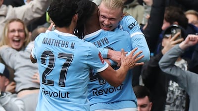 Manchester City's Erling Haaland scored a hat-trick at the Etihad Stadium. AFP