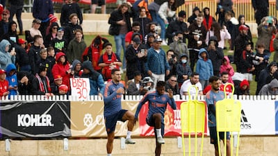 Players warm up during a Manchester United training session at the WACA on July 21, 2022 in Perth, Australia. Getty Images