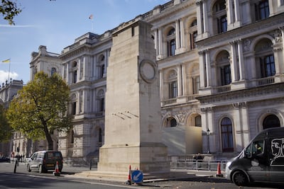 The Cenotaph in Whitehall, where Remembrance Sunday commemorations will take place. March organisers say it is not on Saturday's route. PA