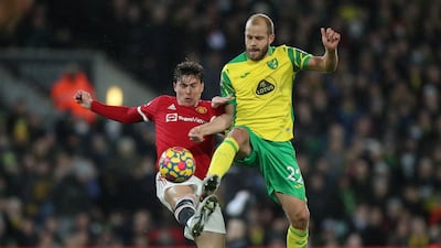 Norwich City's Teemu Pukki in action with Manchester United's Victor Lindelof. Reuters