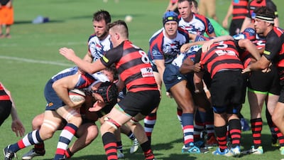 Jebel Ali Dragons II take on Sharjah Wanderers in the finals of the UAE Conference at the Sharjah Wanderers Sports Club on 25 March, 2016. Navin Khianey for The National
