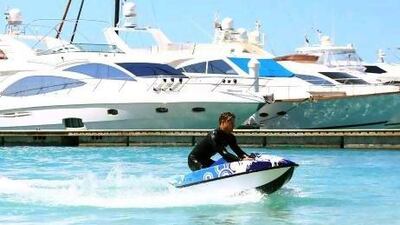 The electrically powered JetPad, which retails at about Dh70,000, can reach speeds of up to 45kph. Satish Kumar / The National