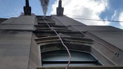 Lowering a safety line during rigging in the Flatiron district of Manhattan. John S Moller