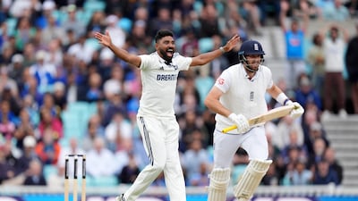 Mohammad Siraj appeals successfully for the wicket of England's Jamie Overton. PA