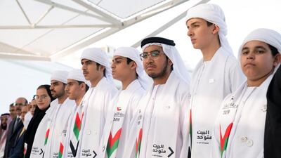Members of Journey of the Union initiative wait to meet Sheikh Mohamed bin Zayed.