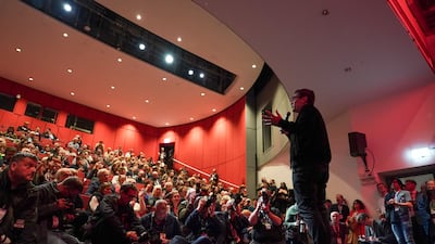 Mr Burnham speaks at an event promoting British democracy, at ACC Liverpool in September 2025