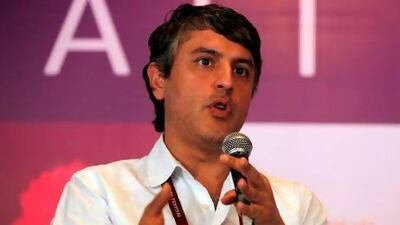 Iranian-American writer Reza Aslan at the Jaipur Literature Festival in Jaipur, India.
