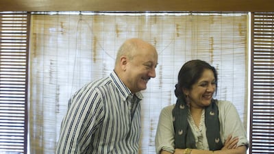 Anupam Kher and Neena Gupta have co-starred in eight movies since 1985, but this is their first play together. Hindustan Times via Getty Images