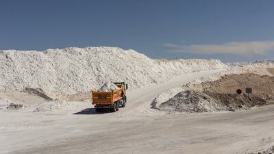 A lorry carries a load of potassium chloride at the Albemarle lithium mine in Calama. Bloomberg