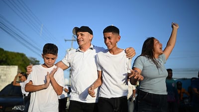 Released political prisoner Reinardo Murillo celebrates with his family in his hometown of San Fernando de Apure, Venezuela. AFP