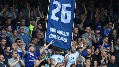 Chelsea fans hold ‘Terry 26’ banners to show their support to John Terry during the Premier League match between Chelsea and Leicester City at Stamford Bridge on May 15, 2016 in London, England. (Michael Regan/Getty Images)
