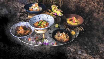 Degustacion platter with six types of ceviche and tiraditos at Vakava Abu Dhabi