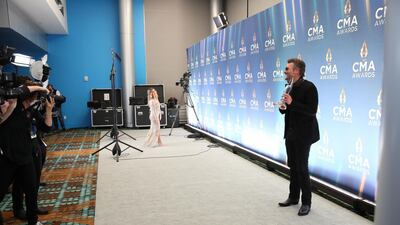 Eric Church and Maren Morris speak to media via Zoom backstage at the 54th annual Country Music Association Awards in Nashville, Tennessee. Reuters