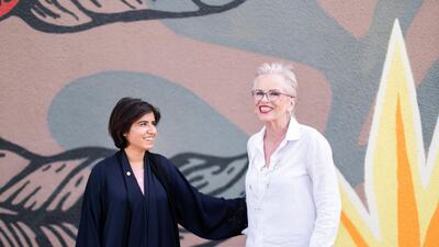 Noora Almulla, president of the Dubai chapter of Soroptimist International, with group member Renate Wernery. Reem Mohammed/The National