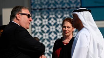 US Secretary of State Mike Pompeo with the Emirati ambassador to the US Yousef Al Otaiba. Andrew Caballero-Reynolds / AFP