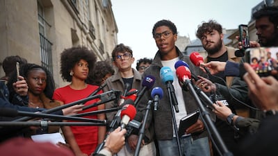 High school pupil protesters issue a statement after a meeting with government officials in Paris. AFP