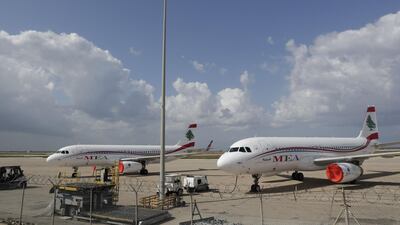 Lebanon's Middle East Airlines planes are parked on the tarmac of Beirut International Airport. AFP