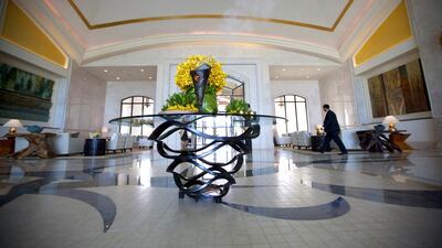 The lobby at the St Regis Hotel on Saadiyat Island in Abu Dhabi. The emirate has surpassed its tourism targets a month ahead of schedule. Christopher Pike / The National
