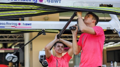 Abu Dhabi Grand Prix preparations 2019. Pit-stop technicians assemble a hoist before race day. Victor Besa / The National