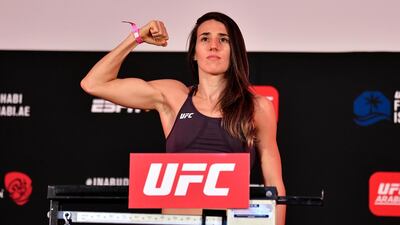 Marina Rodriguez of Brazil poses on the scale during the UFC Fight Night weigh-in on UFC Fight Island. Getty Images