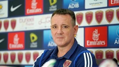 Al Wahda manager Vuk Rasovic at the pre-match conference at the Al Nahyan stadium. Courtesy Al Wahda