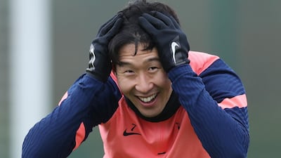 Heung-Min Son enjoying his work, as always, during the Tottenham training session Getty