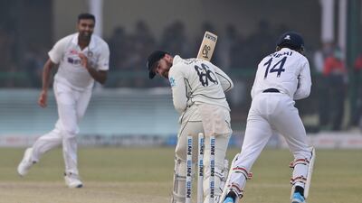 New Zealand batsman Tom Blundell is bowled by India's Ravichandaran Ashwin for two. AP