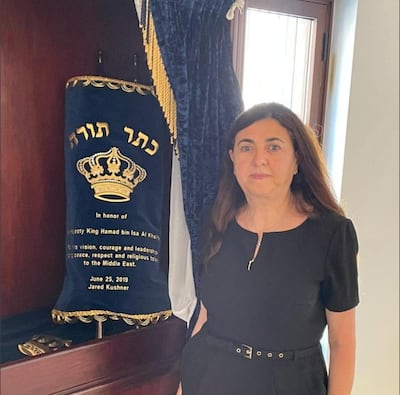 Houda Nonoo, the first female Bahraini ambassador to the US (2008-2013) and the first Jewish ambassador from the Arab region, pictured inside the House of 10 Commandments synagogue.
