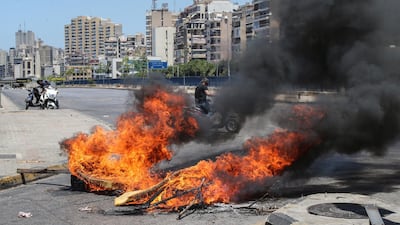A roadblock during a general strike in Beirut, Lebanon on June 17. EPA