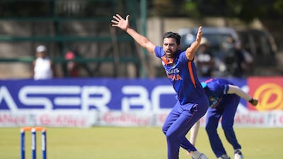 Indian player Deepak Hooda appeals for a wicket on the first day of the One-Day International cricket match between Zimbabwe and India at Harare Sports Club in Harare, Zimbabwe, Thursday, Aug, 18, 2022. (AP Photo / Tsvangirayi Mukwazhi)