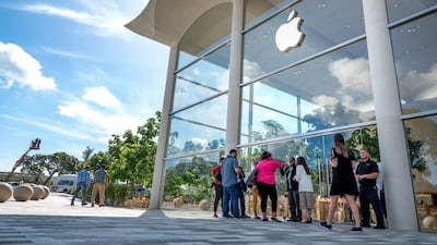 epa07764499 A view of the new Apple story building in Aventura Mall, Aventura, Florida, USA, 09 August, 2019, where the Apple augmented reality (AR) experiences in Florida was launched. EPA/CRISTOBAL HERRERA