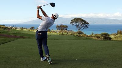Collin Morikawa plays his shot from the seventh tee during the first round of the Sentry Tournament Of Champion. AFP