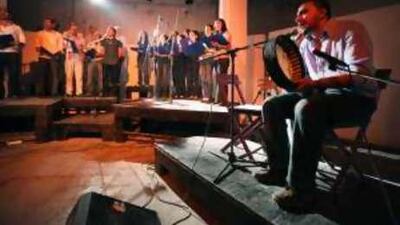 The Complaints Choir perform to a full house at the Townhouse Gallery in Cairo.