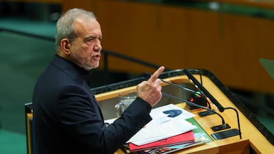 Iranian President Masoud Pezeshkian addresses the 81st United Nations General Assembly in New York. Reuters
