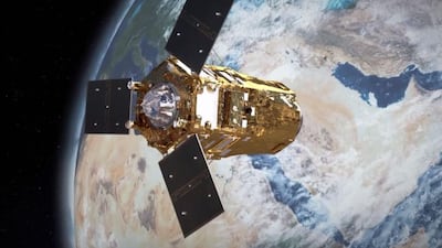 An illustration of the Falcon Eye 1 satellite in orbit. Wam