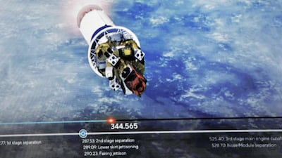 A large screen in the Tunisian capital Tunis shows the launch of Russia's Soyuz-2.1a carrier rocket from the Baikonur cosmodrome. AFP