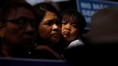US President Donald Trump's executive order to detain children crossing the southern US border and separating families has prompted protests in the US, such as outside City Hall in Los Angeles on June 7, 2018. Patrick T. Fallon / Reuters