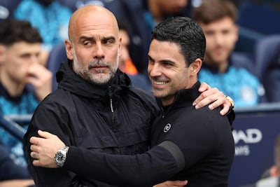 Mikel Arteta, right, worked alongside Pep Guardiola for three years as his assistant at Manchester City. AFP