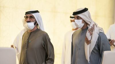 Sheikh Mohammed bin Rashid attends a UAE Cabinet meeting on Sunday. Pictured with Sheikh Mansour bin Zayed, Deputy Prime Minister and Minister of Presidential Affairs. Courtesy: Sheikh Mohammed bin Rashid Twitter