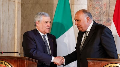 Italy's Foreign Minister Antonio Tajani, left, and Egyptian Foreign Minister Sameh Shoukry. EPA