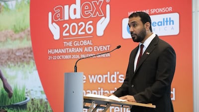 Dr Tareq Al Ameri, chairman of the UAE Aid Agency, speaks at Aidex 2026. Wam