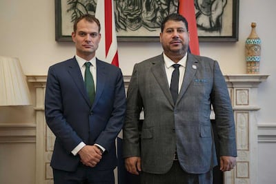 UK minister Hamish Falconer, left, and Masoud Suleiman, chairman of Libya's National Oil Corporation. Photo: Hamish Falconer