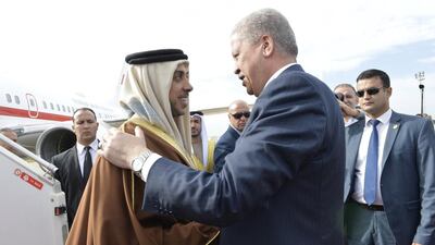 Sheikh Mansour takes part in an official welcoming ceremony after landing in Algeria. Wam
