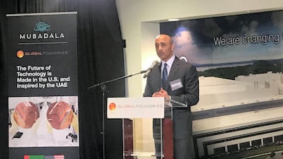 Ambassador Al Otaiba speaking at GlobalFoundries in New York. Photo by Joyce Karam