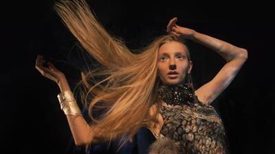 Dress; fur, both Reem Acra. Neckpiece; cuff, both Darcy Miro. All prices on request