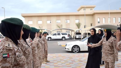 Minister of State for Youth Shamma Al Mazrui visits the Khawla Bint Al Azwar Military School. Courtesy Emirates Youth Council