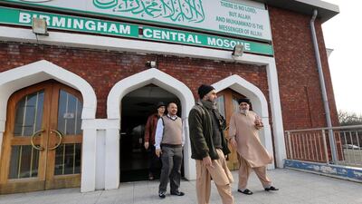 Worshippers leaving the Birmingham Central Mosque.
