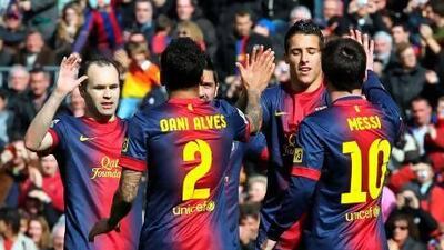 Barcelona celebrate during their 6-1 win over Getafe.